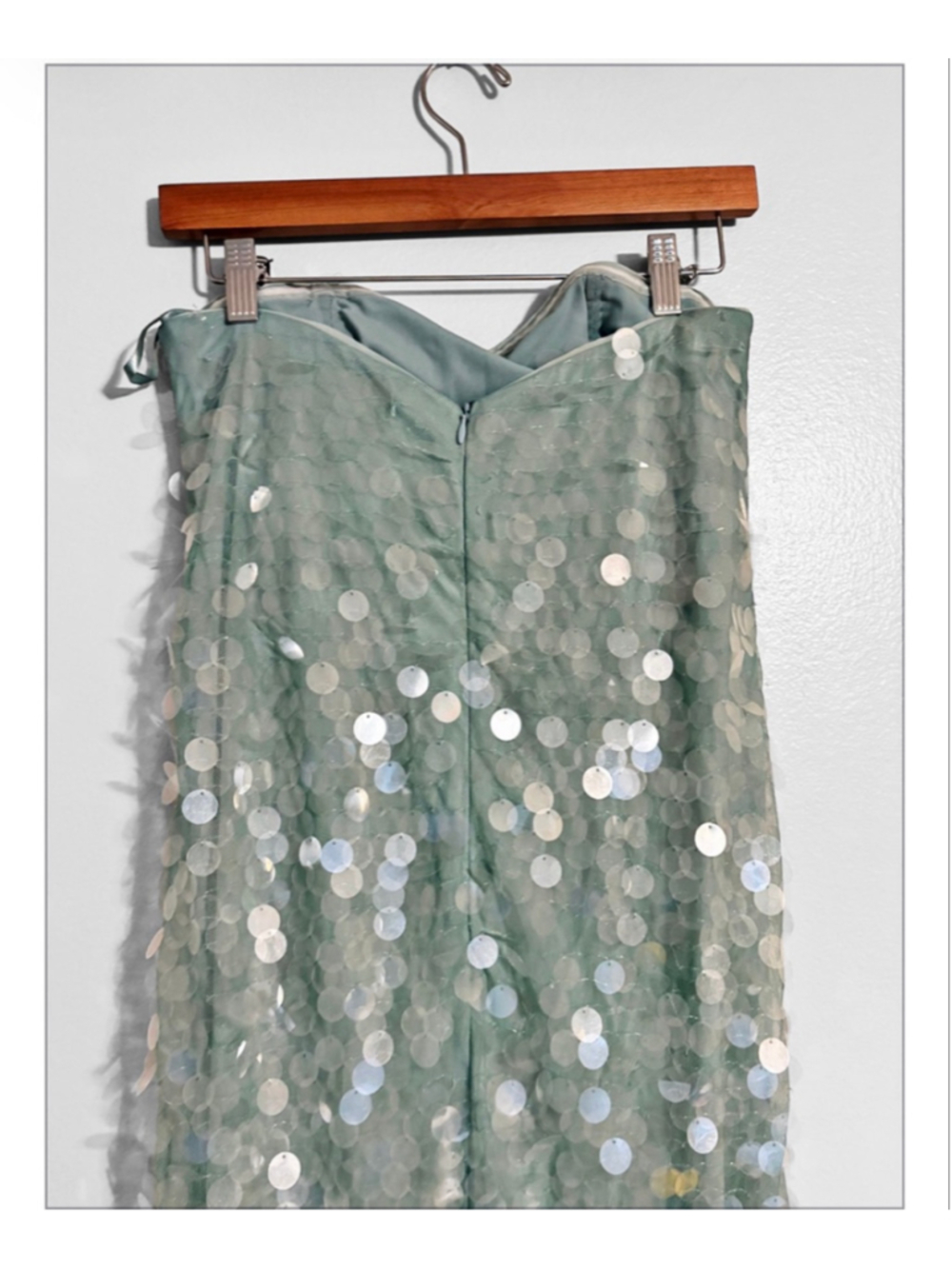 STAUD Strapless Sequin Column Dress in Mint Green - Picture 9 of 15